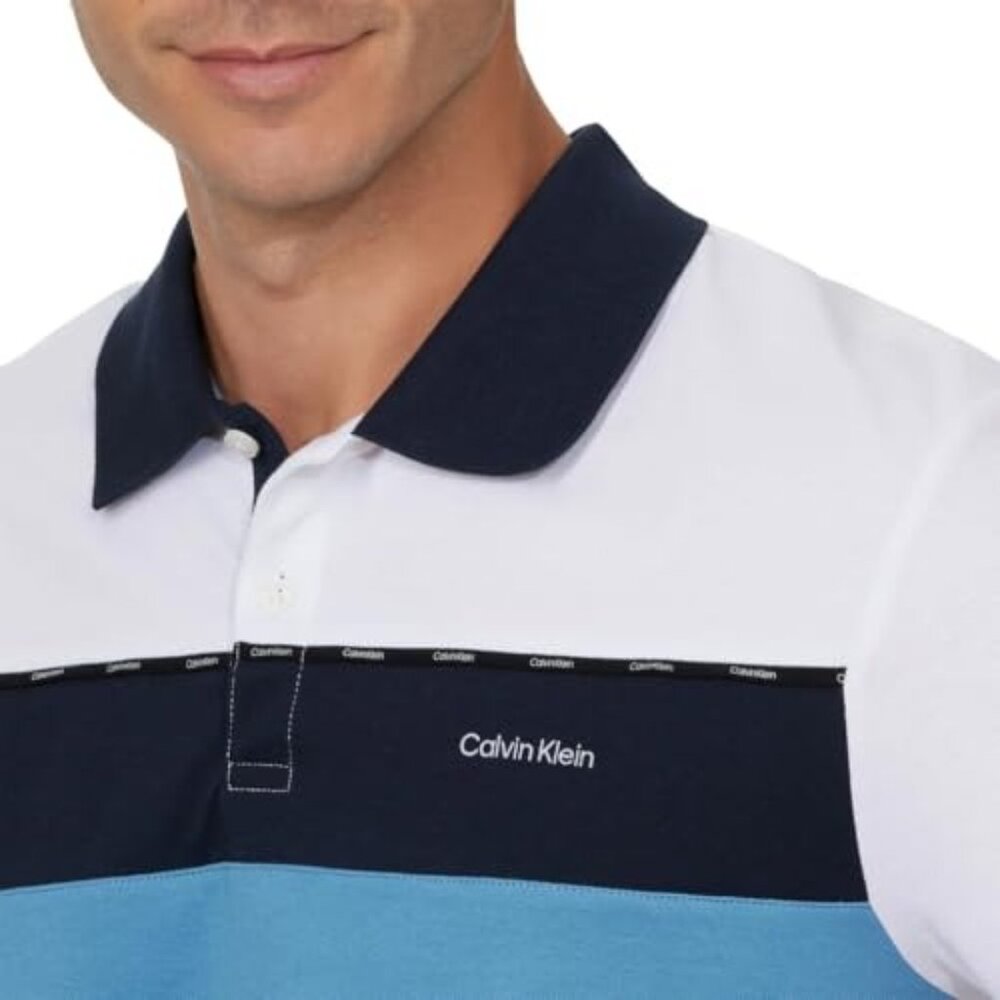 NWT Calvin Klein Mens Polo Shirt XL White & Blue Quick Dry Moisture-Wicking - Picture 12 of 12